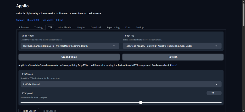 Applio, TTS template voice over cewek indo pakek ArdiNeural